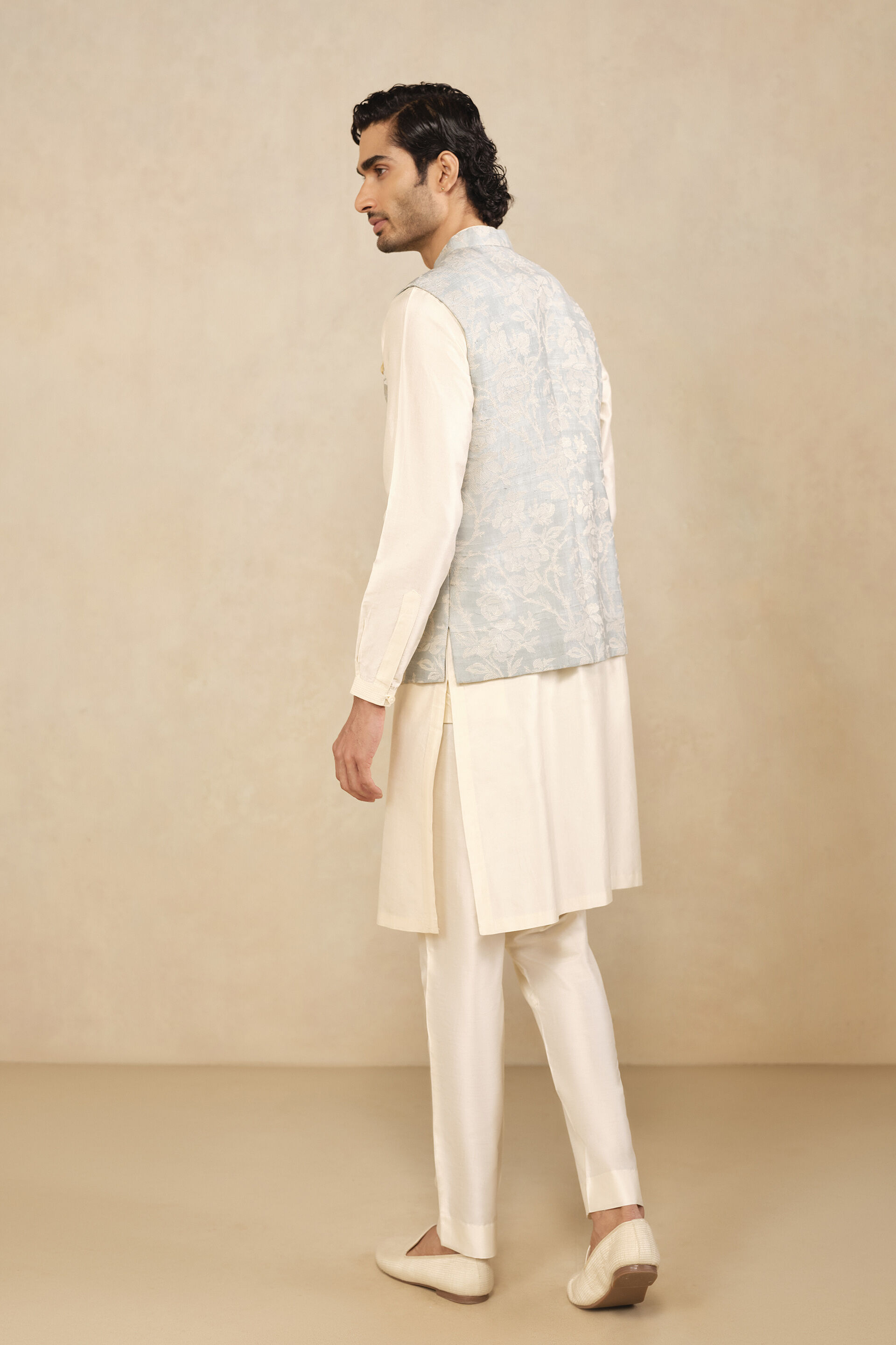 Avan Embroidered Silk Nehru Jacket - Powder Blue, Powder Blue, image 2